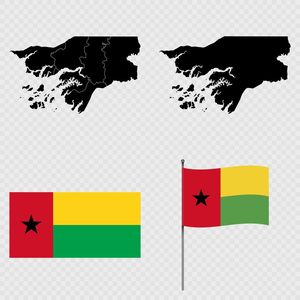 Set of maps, flag and flagpole of Guinea Bissau. illustration. vector