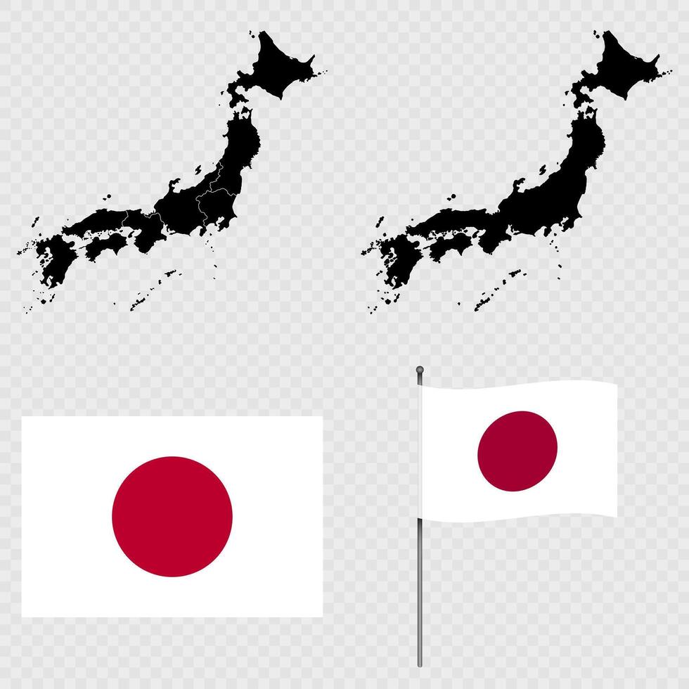 Set of maps, flag and flagpole of Japan. illustration. vector