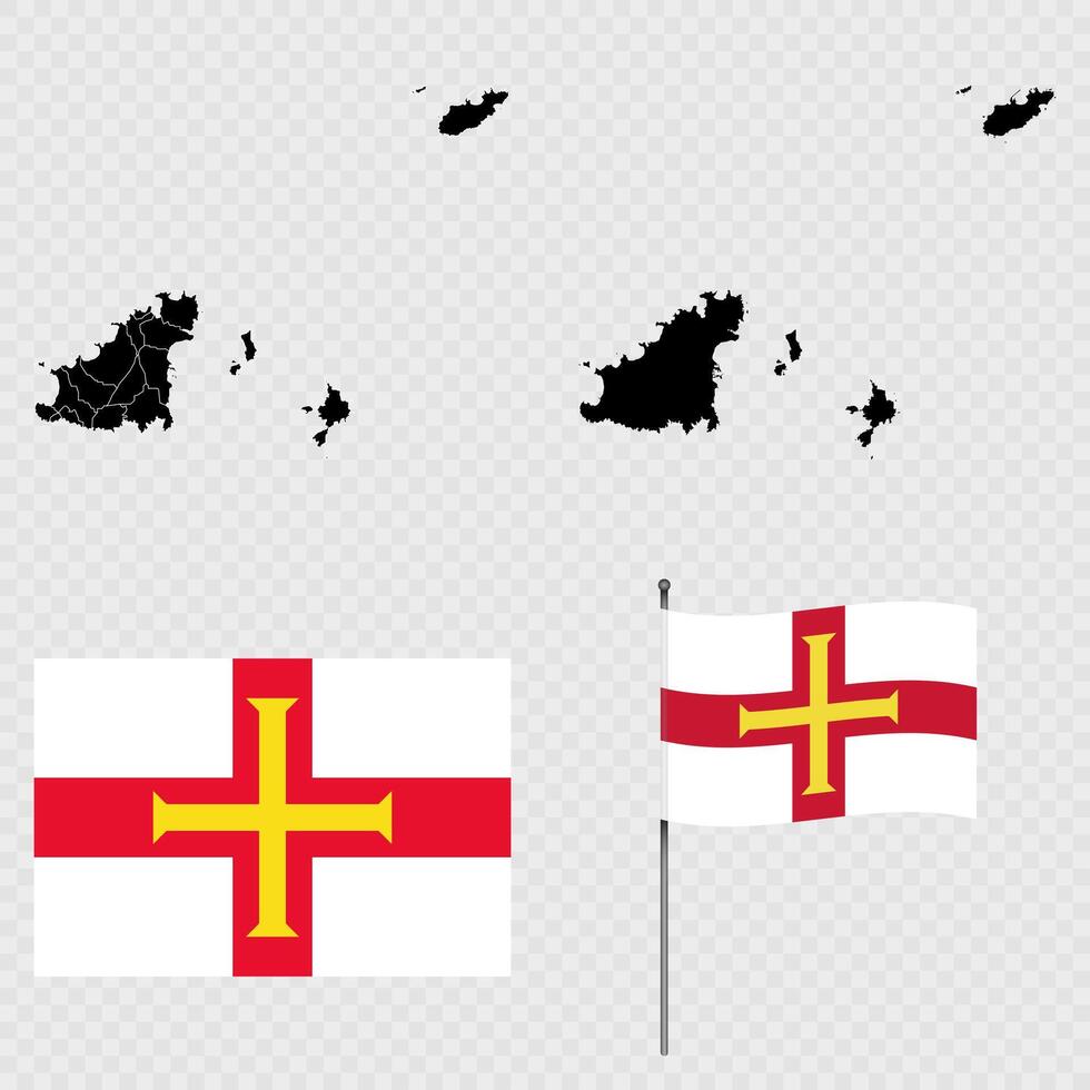 Set of maps, flag and flagpole of Guernsey. illustration. vector