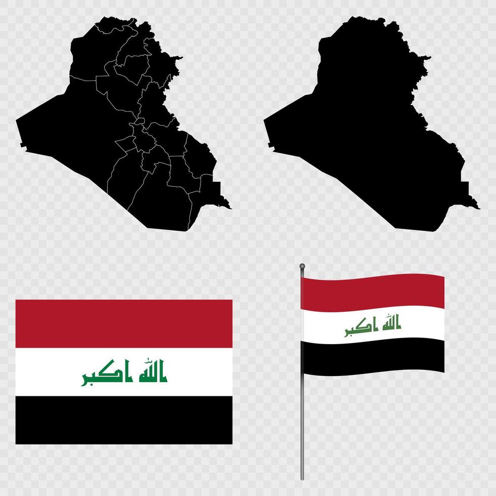 Set of maps, flag and flagpole of Iraq. illustration. vector