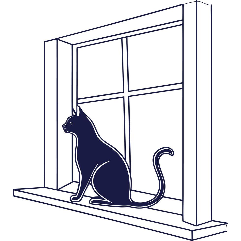 A cat sitting on a window sill illustration vector