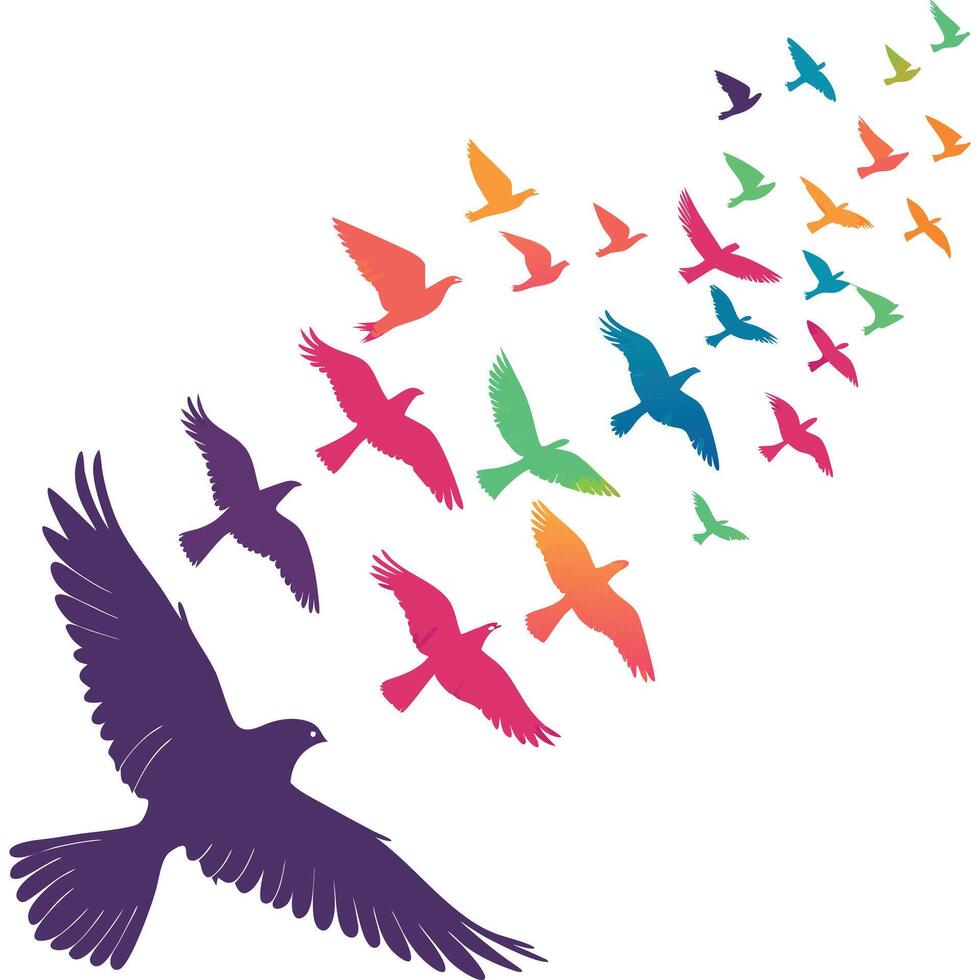 A flock of birds flying in the air vector
