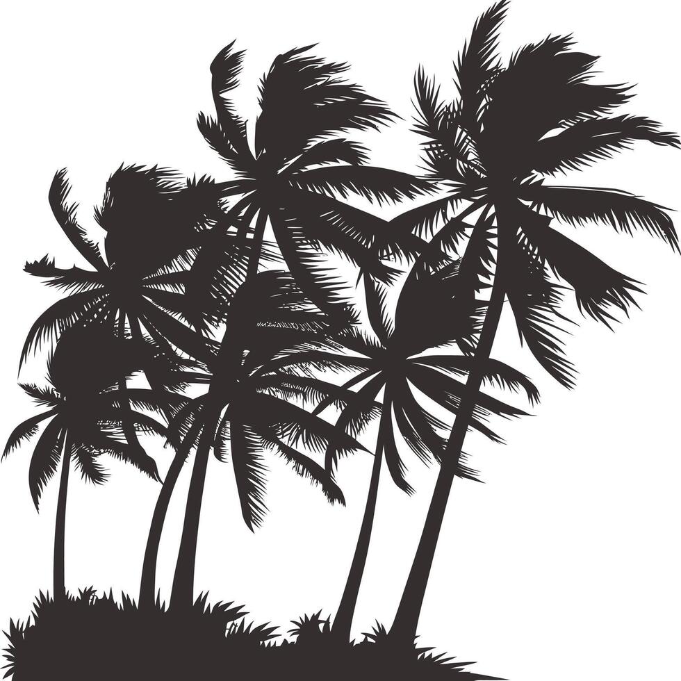 Silhouette of palm trees on a beach vector