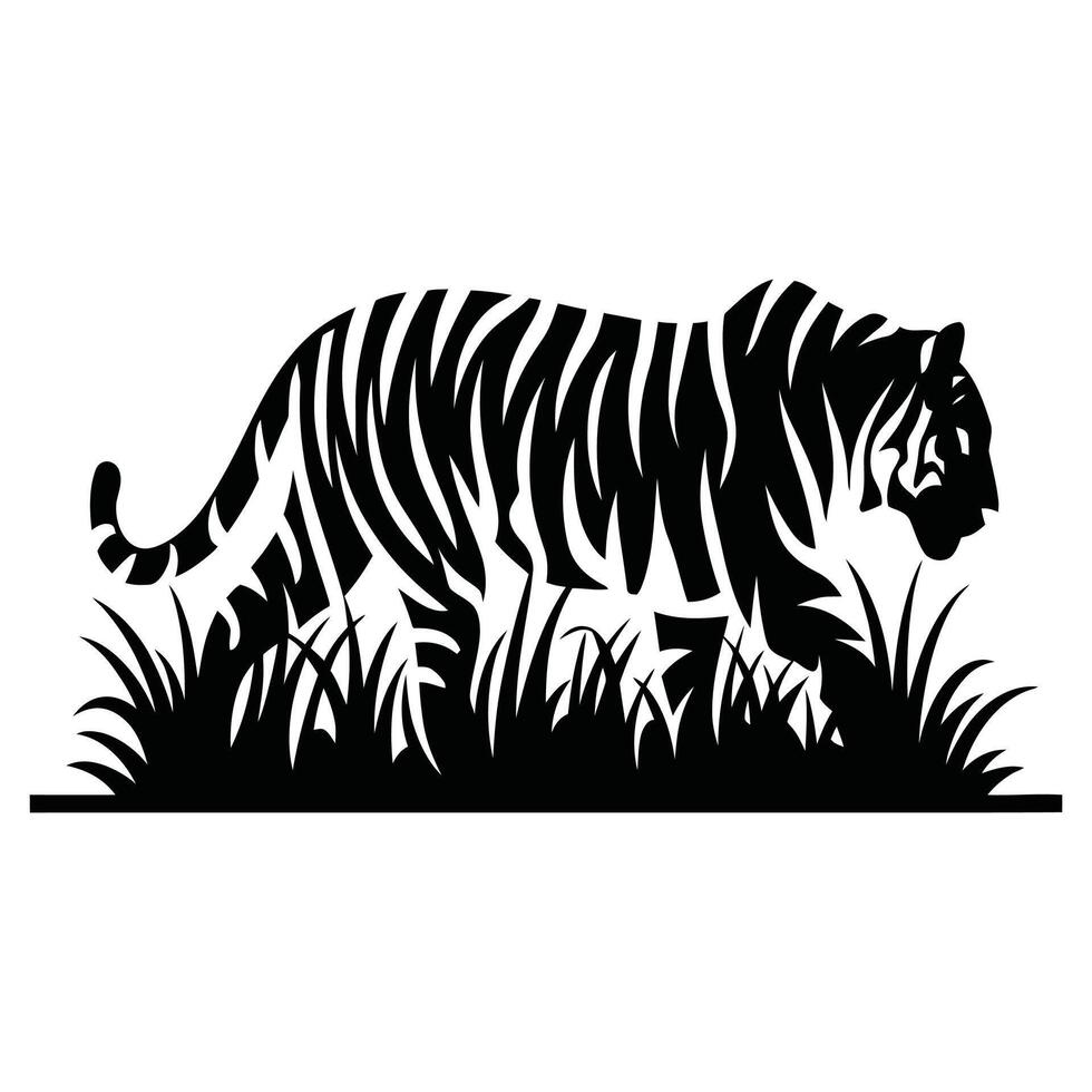 A tiger walking in the grass vector