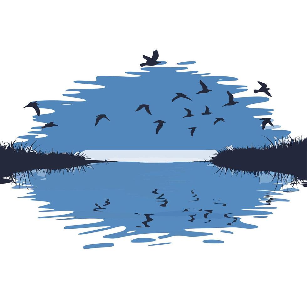Birds flying over the water vector