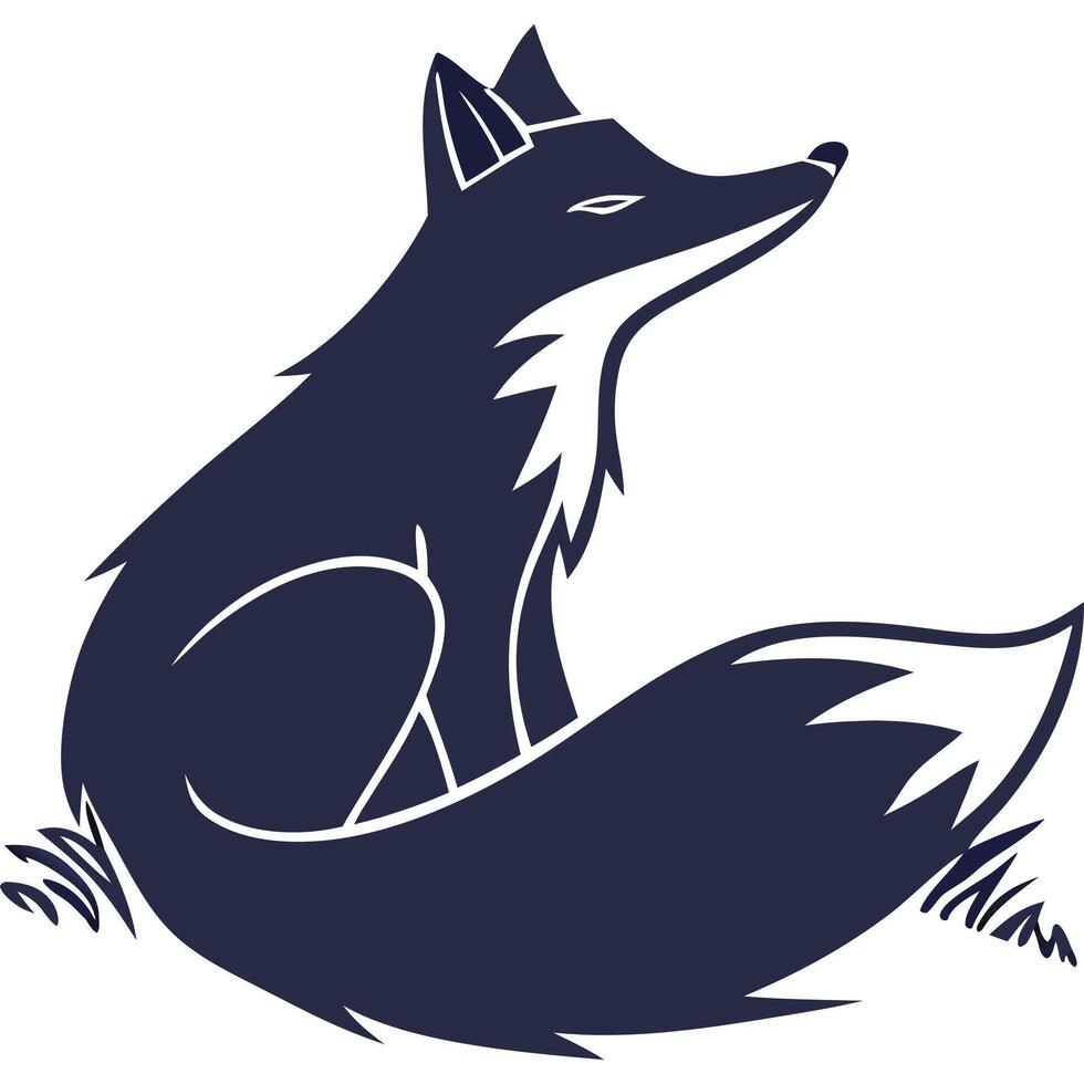 A fox sitting on the grass with its head down vector