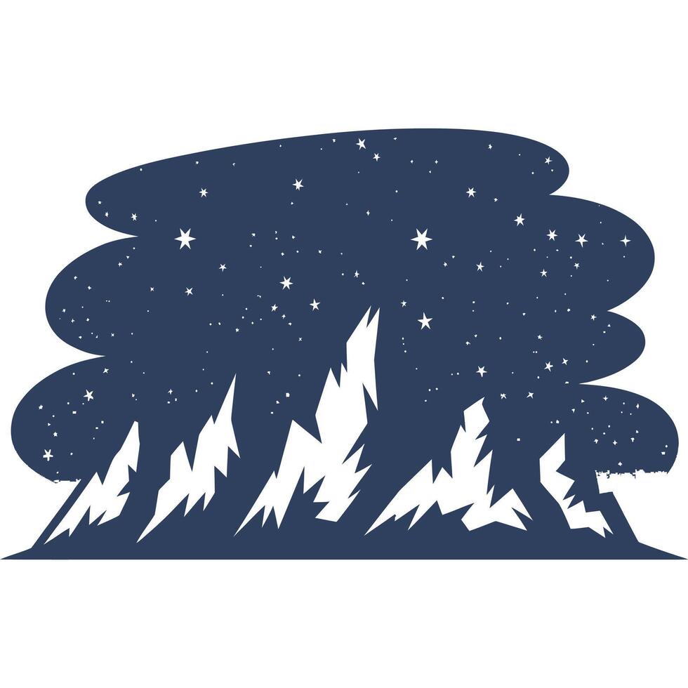 Mountains and stars in the night sky illustration vector