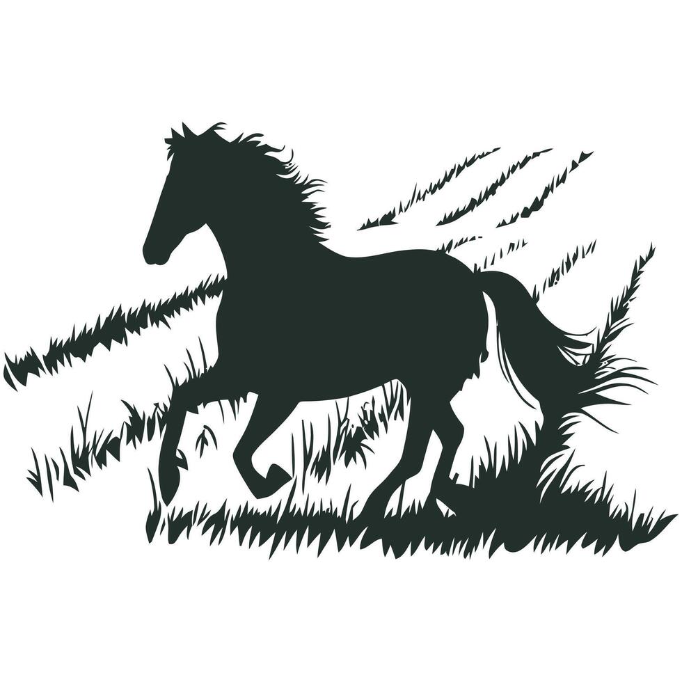 A silhouette of a horse running in the field vector