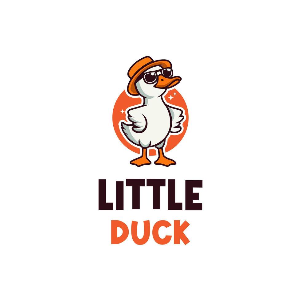 Cute Playful Duck Wear Sunglasses And Hat.Gentle Duck Logo Design vector