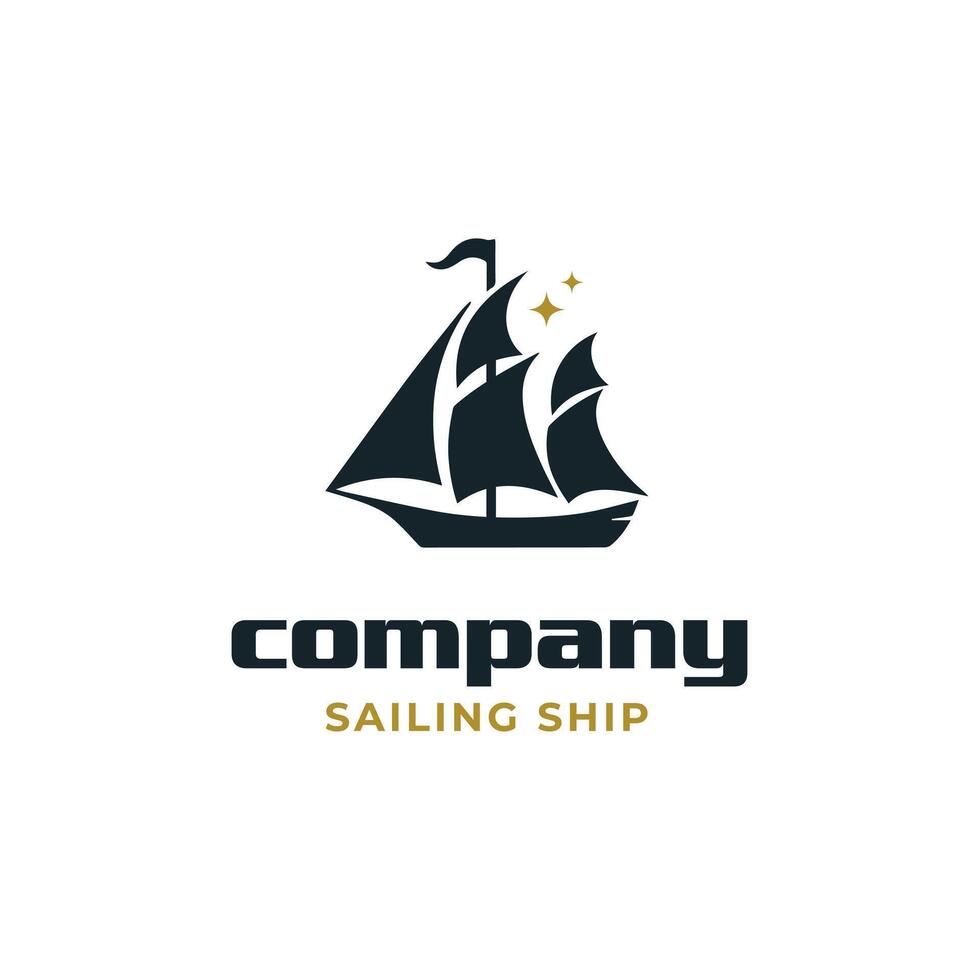 Sail Ship with Stars for Fisherman Sailboat logo design vector