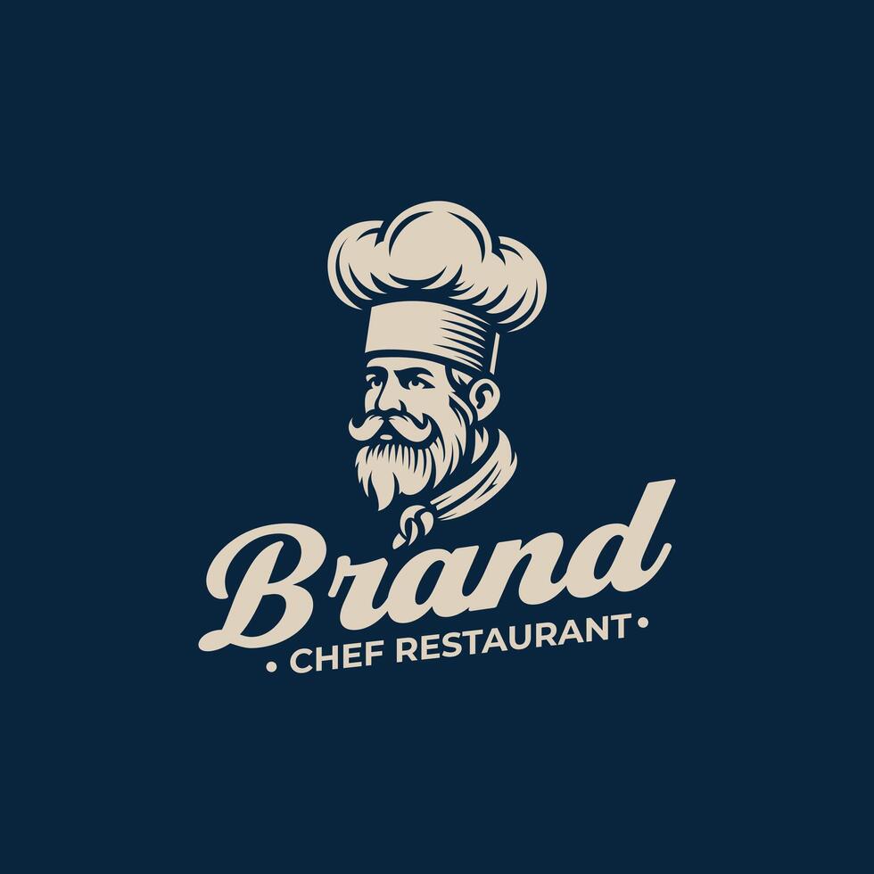 Senior Master Chef Hat with mustache for Restaurant Bakery Bake Shop logo design vector