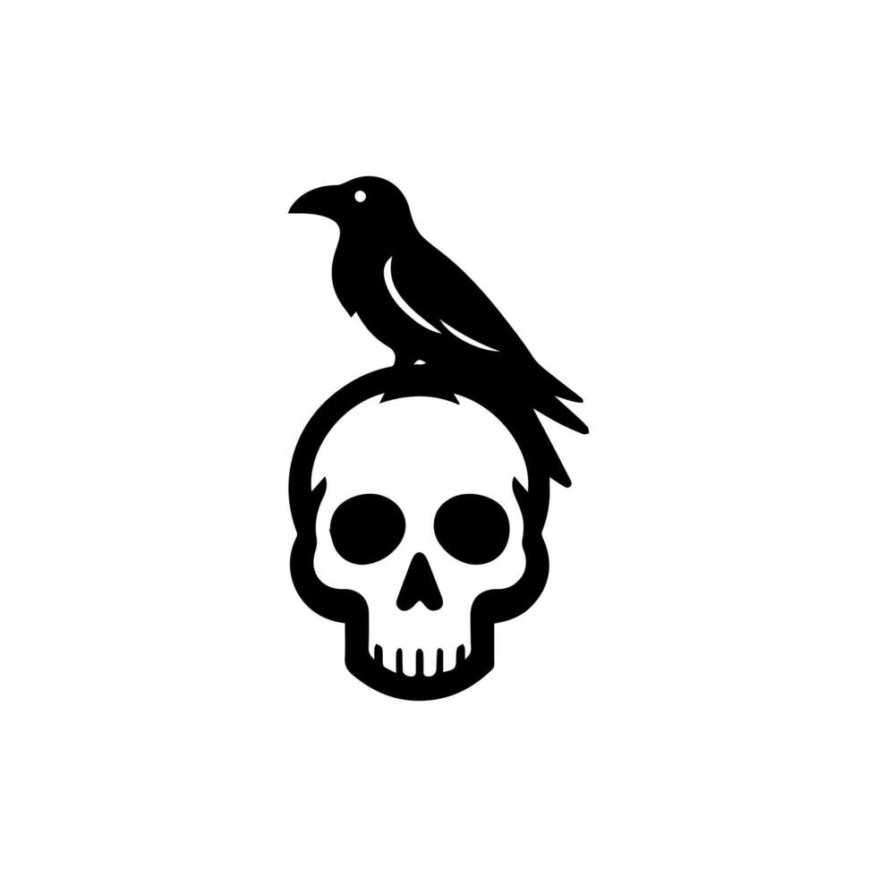 Death Skull With Crow Raven Corvus Logo Design vector