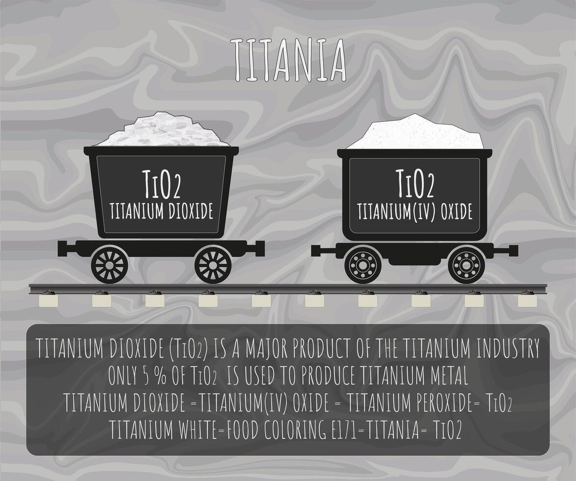Illustration. Titanium dioxide, titanium oxide or titanium, is an inorganic compound obtained from titanium in wheelbarrows. vector