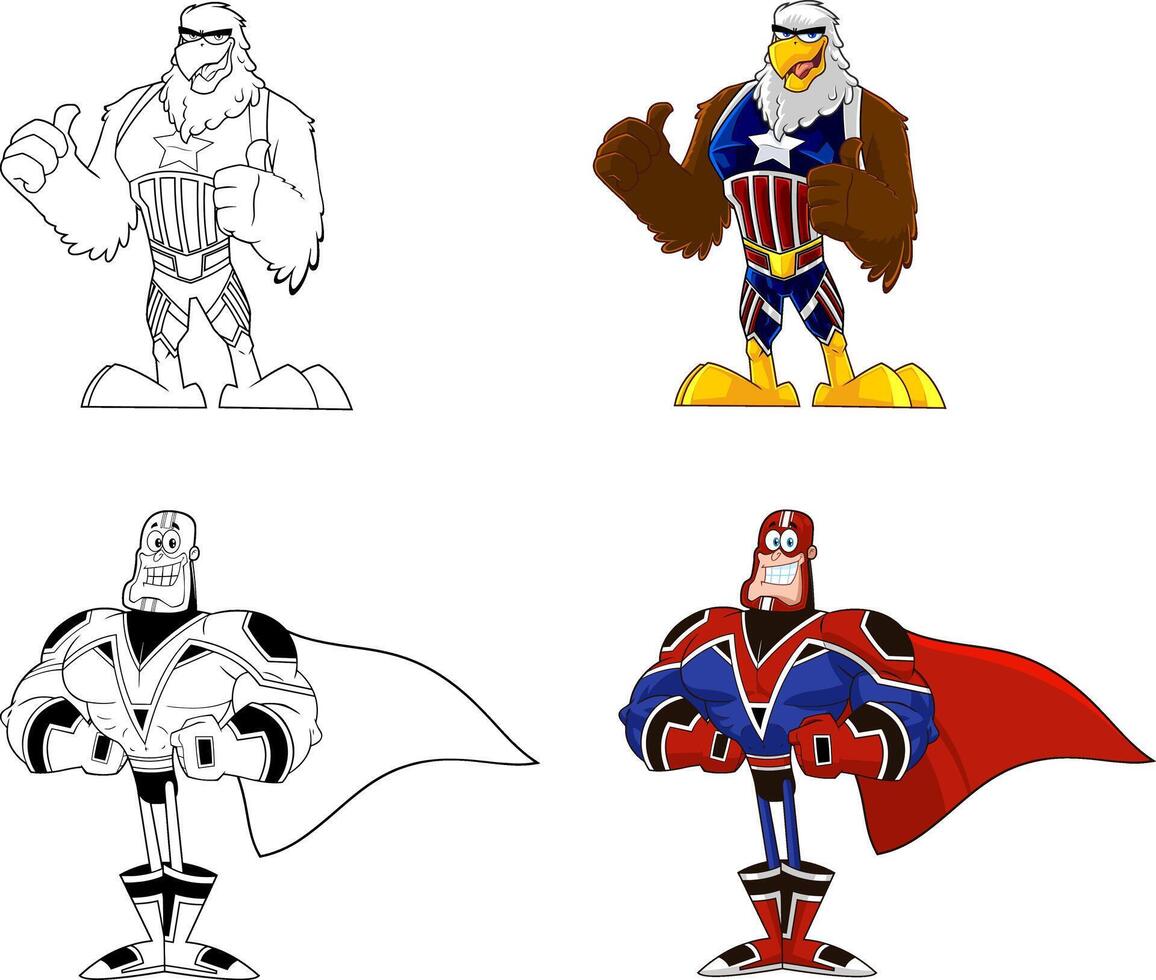 Super Hero Cartoon Characters. Collection Set Isolated On White Background vector