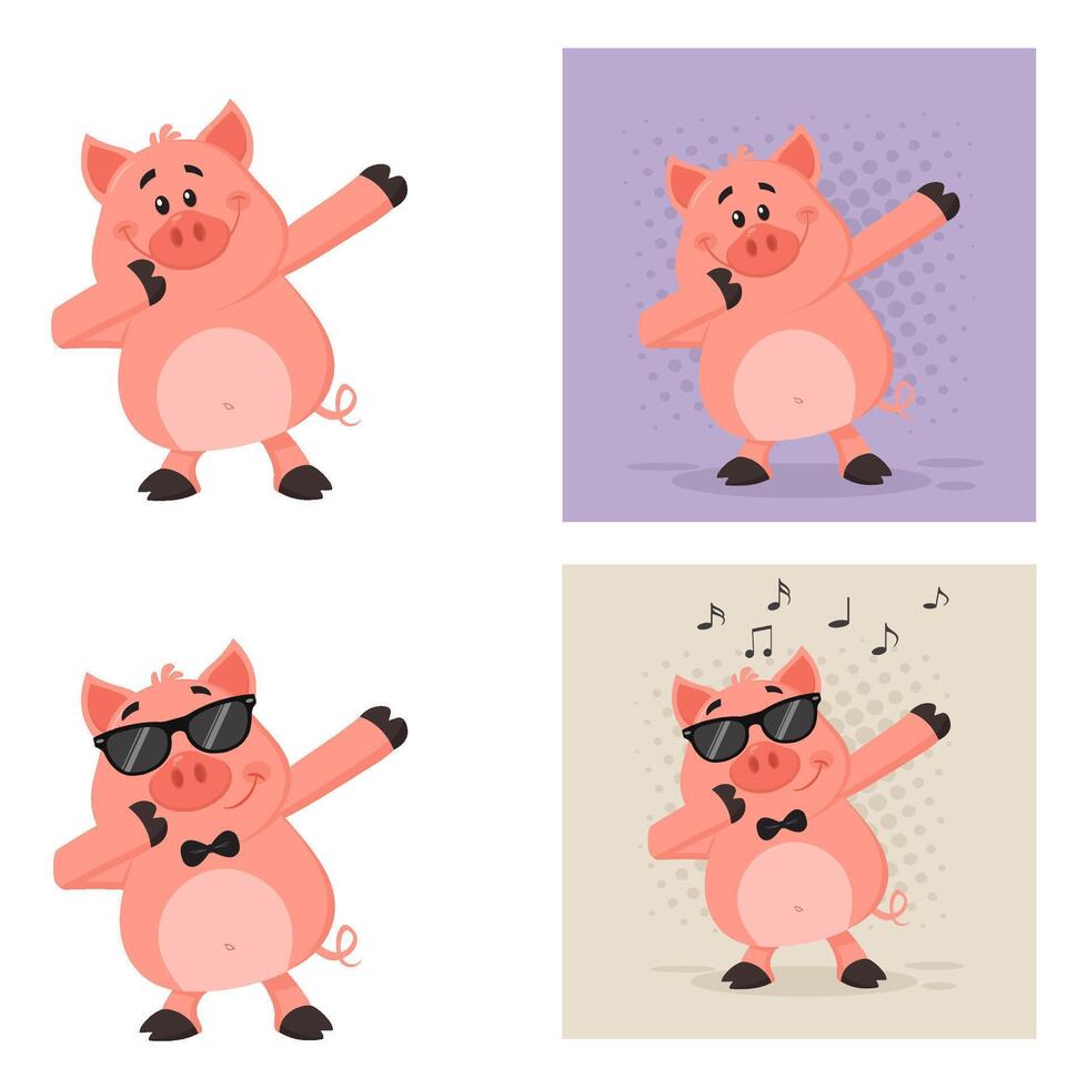 Cute Pig Cartoon Character. Flat Collection Isolated On White Background vector