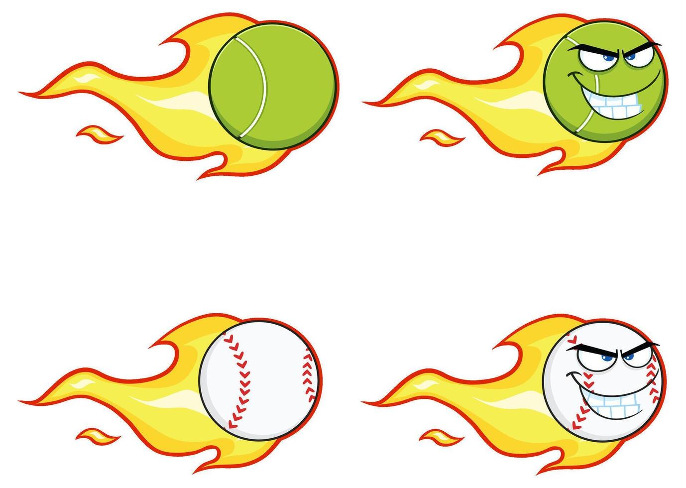 Cartoon Baseball Ball With A Trail Of Flames. Collection vector