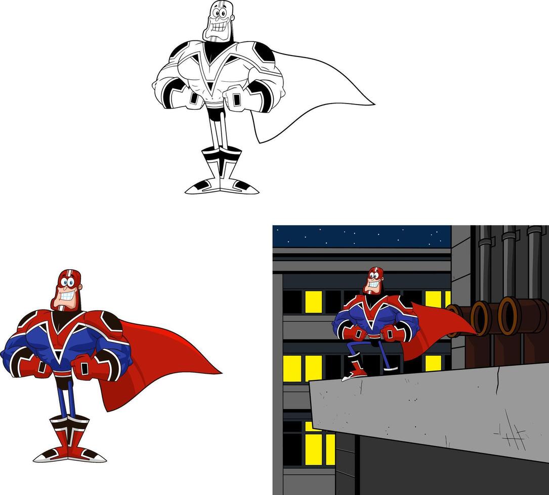 Happy Super Hero Cartoon Character. Collection Set vector