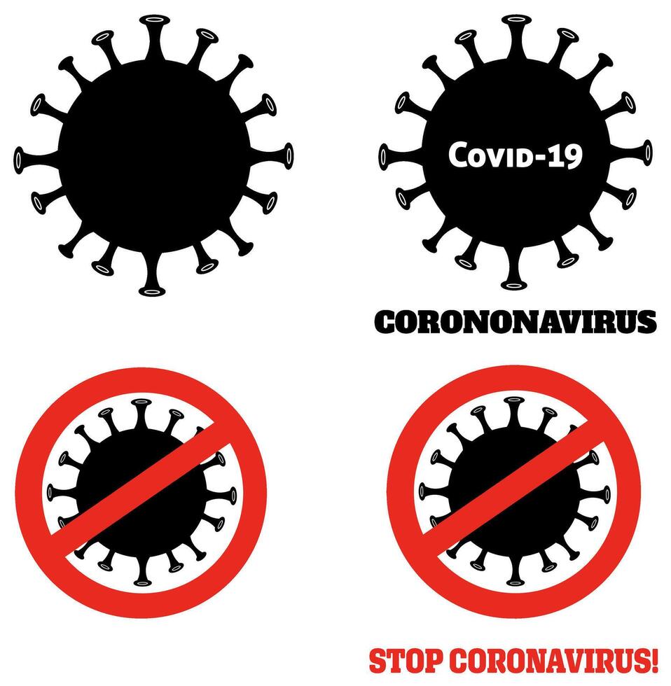 Coronavirus Black Silhouette of Pathogenic Bacteria Design Collection vector