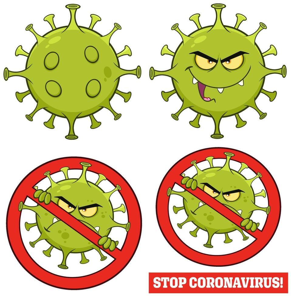 Coronavirus Cartoon Character of Pathogenic Bacteria Design. Collection Set 2 vector