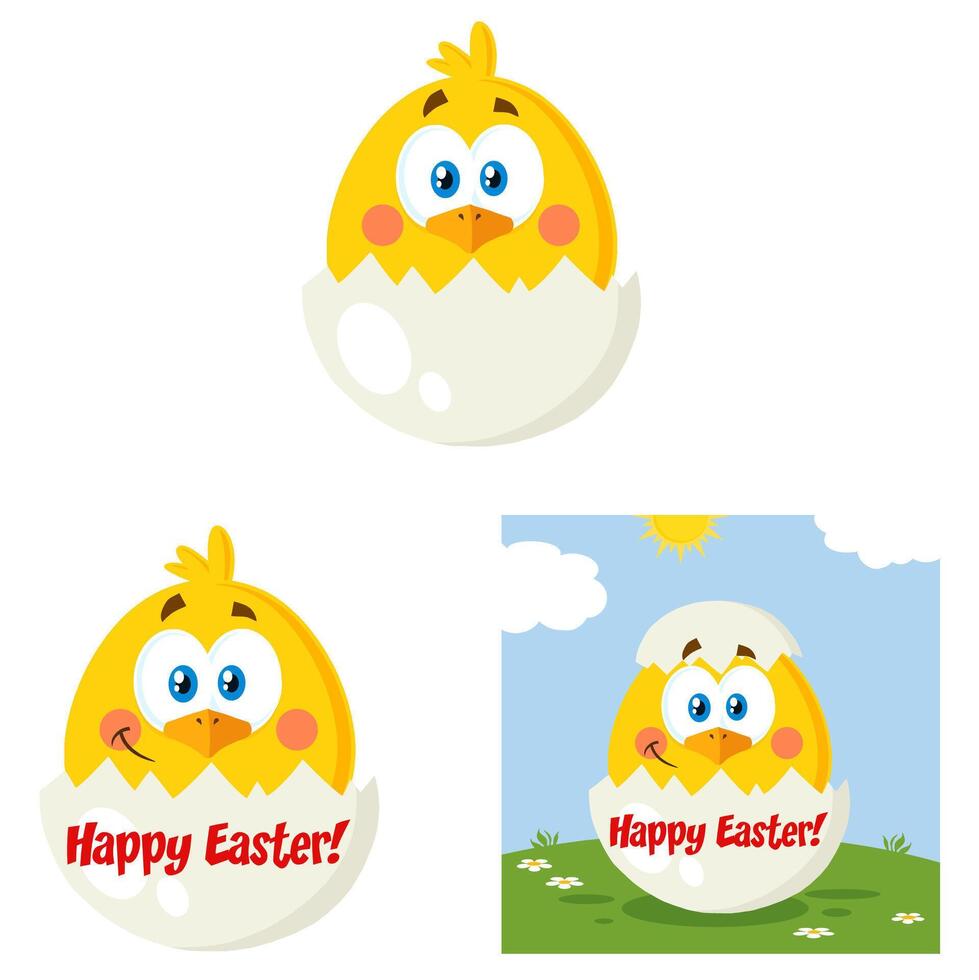 Yellow Chick Cartoon Character Set. Flat Collection vector