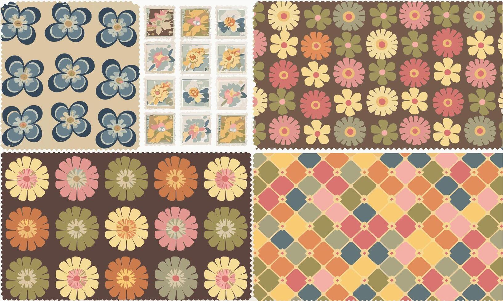 Seamless color checked flowers vector