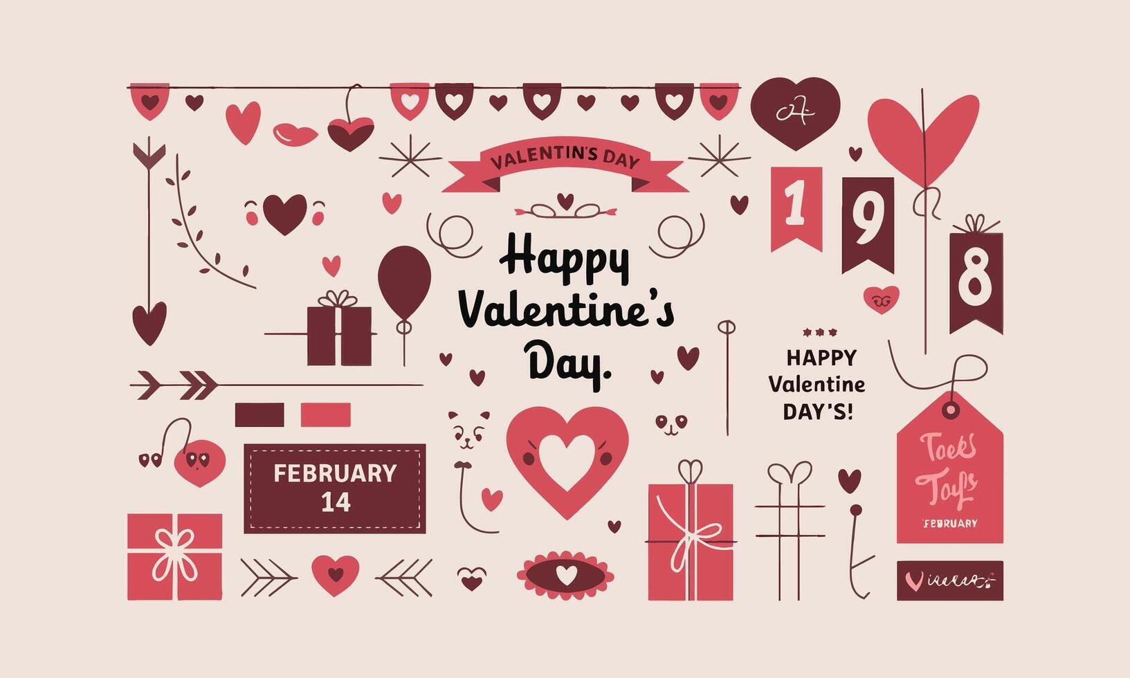modern flat concept illustration of playful love themed elements and abstract floral designs. vector