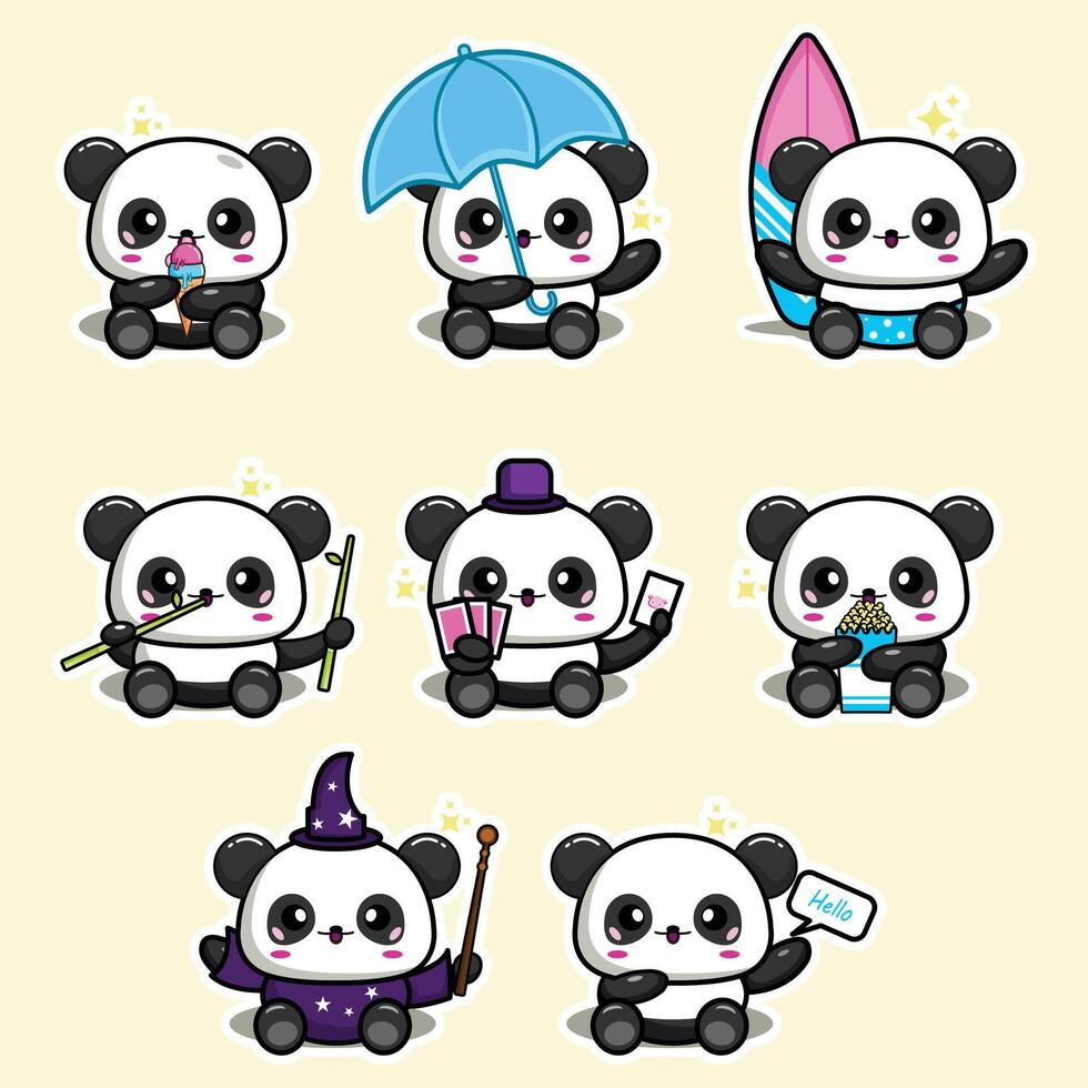 a set of panda stickers with different poses vector