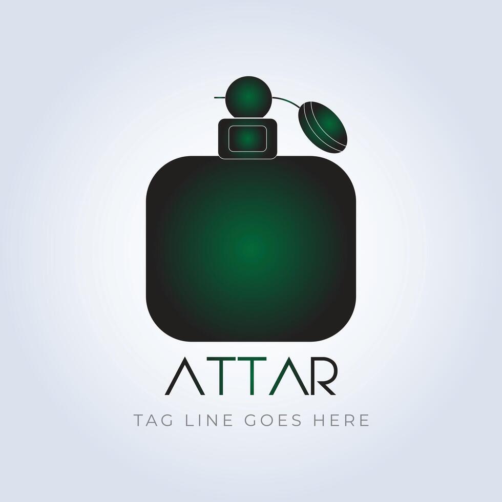 perfume logo, perfume shop, Luxury perfume, bottle, green color, elegant perfume, attar logo, creative logo, spray, silver background vector