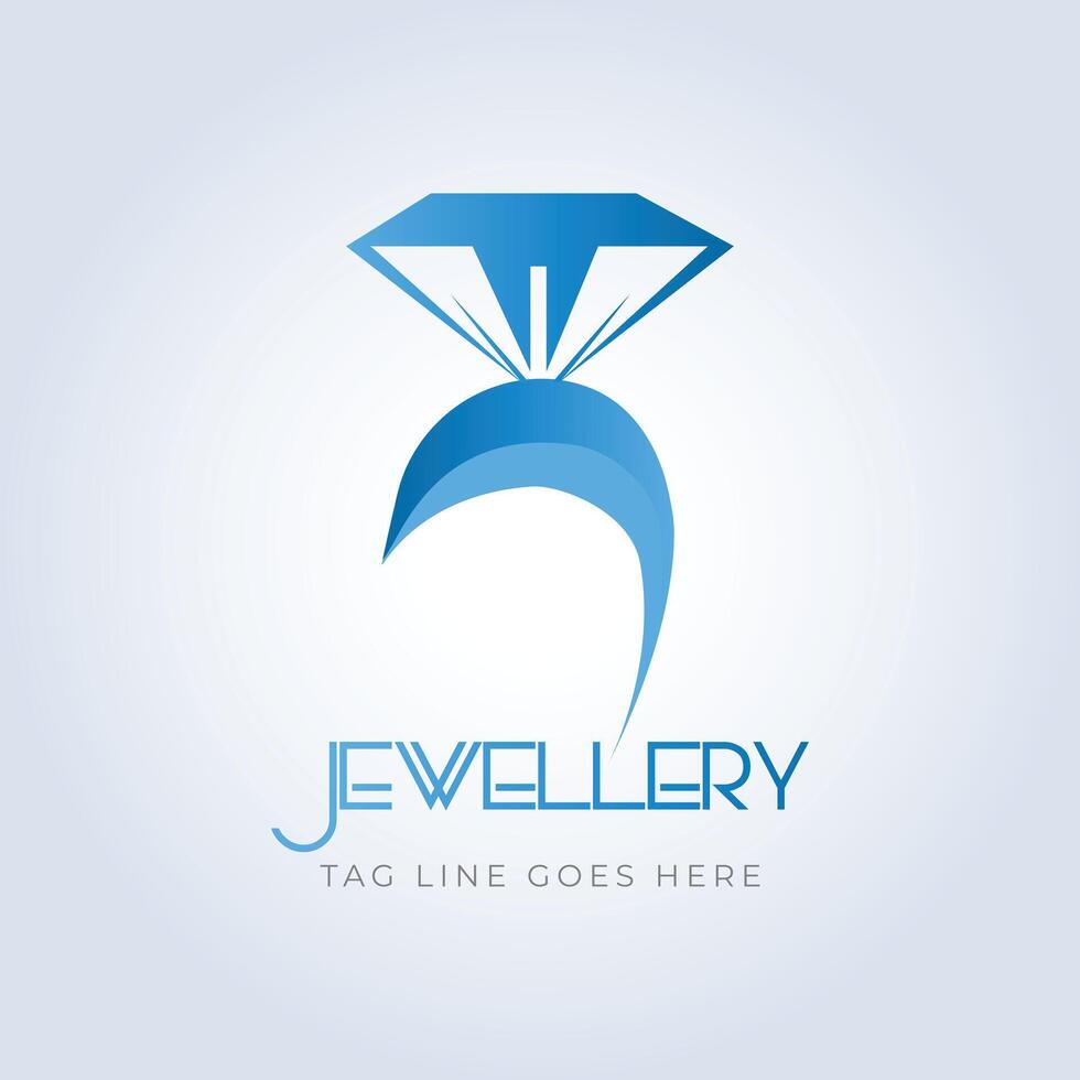 Diamond ring, jewellery logo, jewellery shop logo, blue color, unique shape, sparkle diamond, unique logo, creative logo, silver background vector