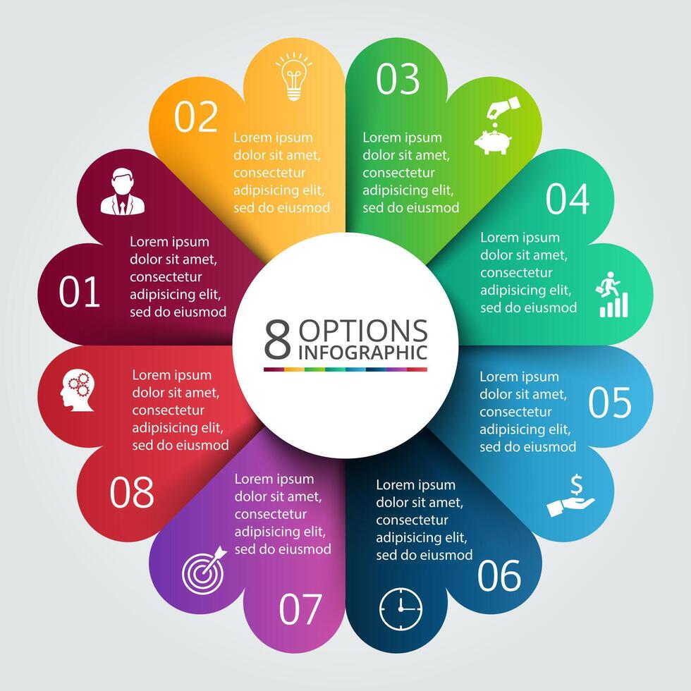 circle infographic. Template for cycle diagram, graph, presentation and round chart. Business concept 8 with options, parts, steps or processes. Data visualization. vector