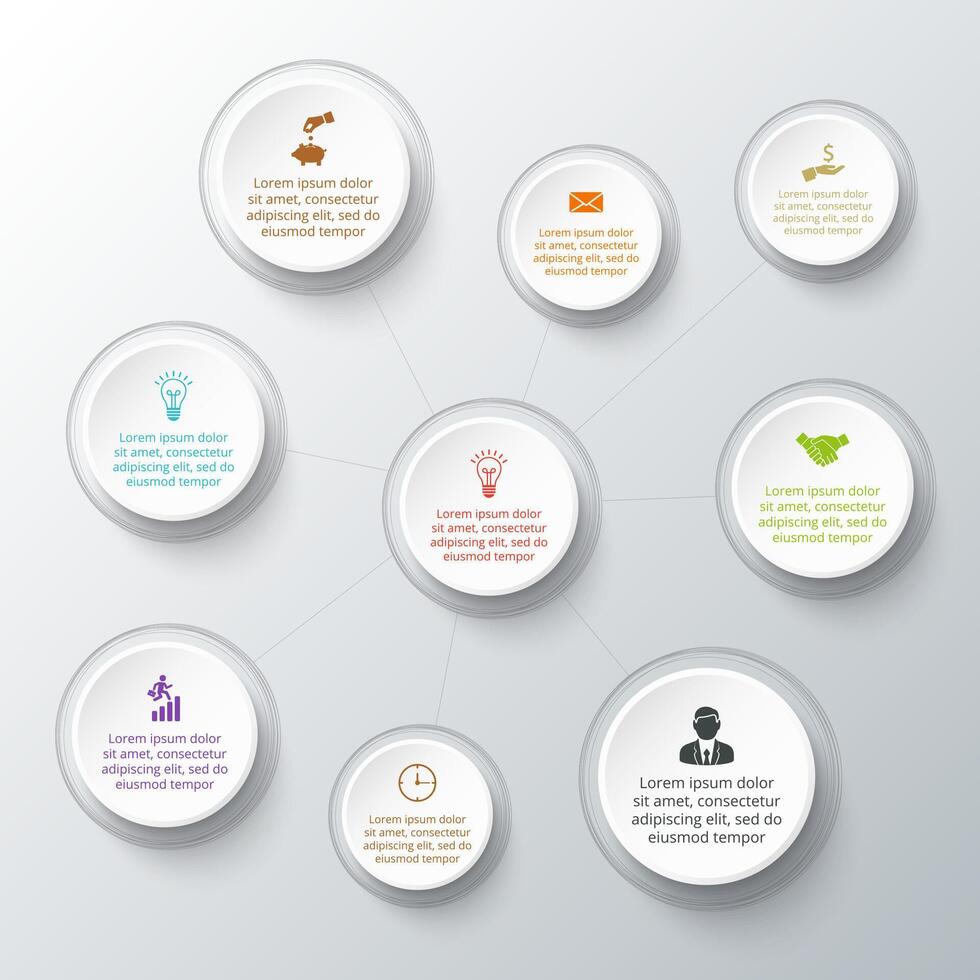 circles for infographic. Template for cycle diagram, graph, presentation and round chart. Business concept with 9 options, parts, steps or processes. Abstract background. vector