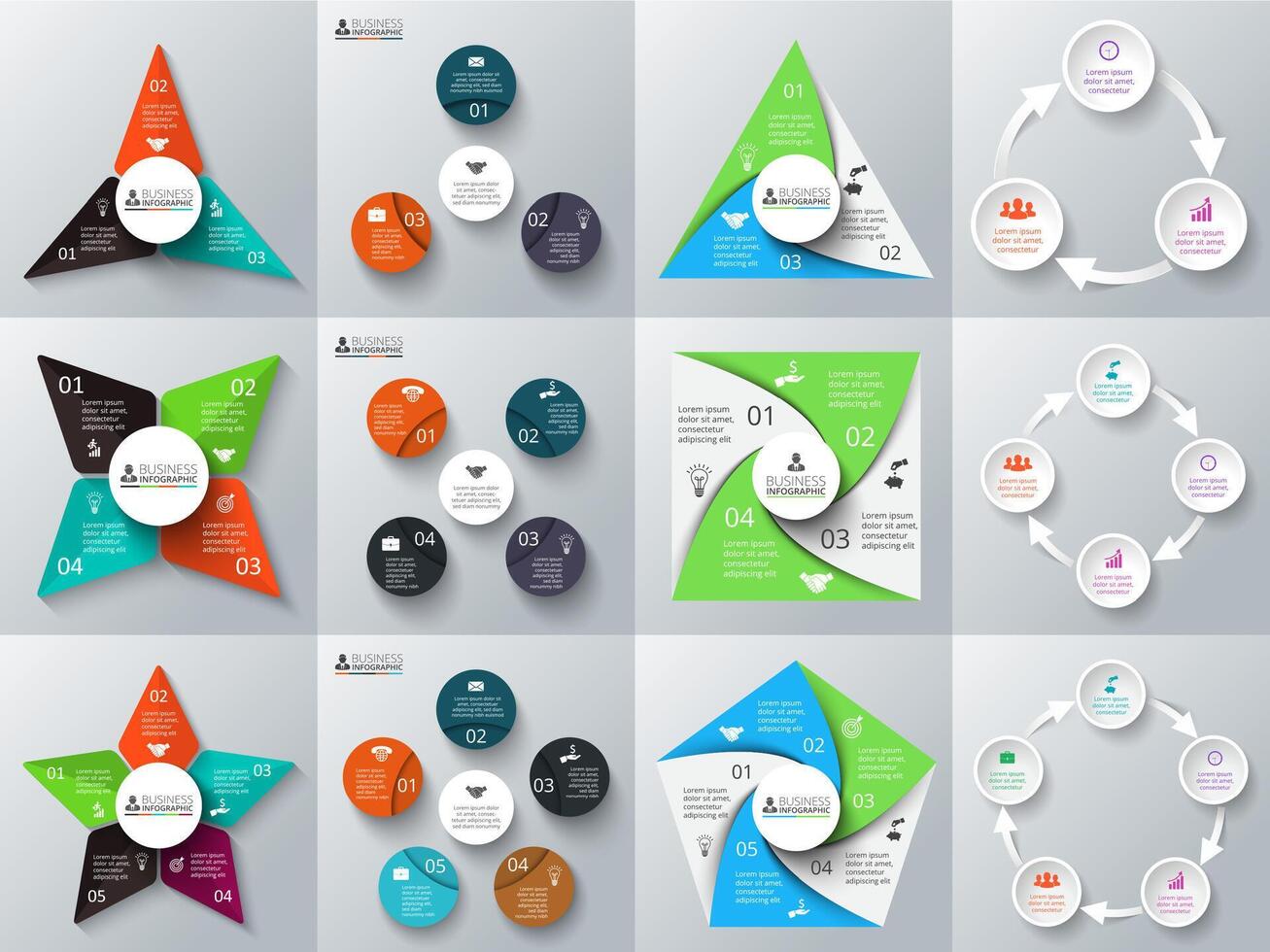 triangle, circles, star and other elements for infographic. Template for cycle diagram, graph, presentation and chart. Business concept with 3, 4 and 5 options, parts, steps or processes. vector