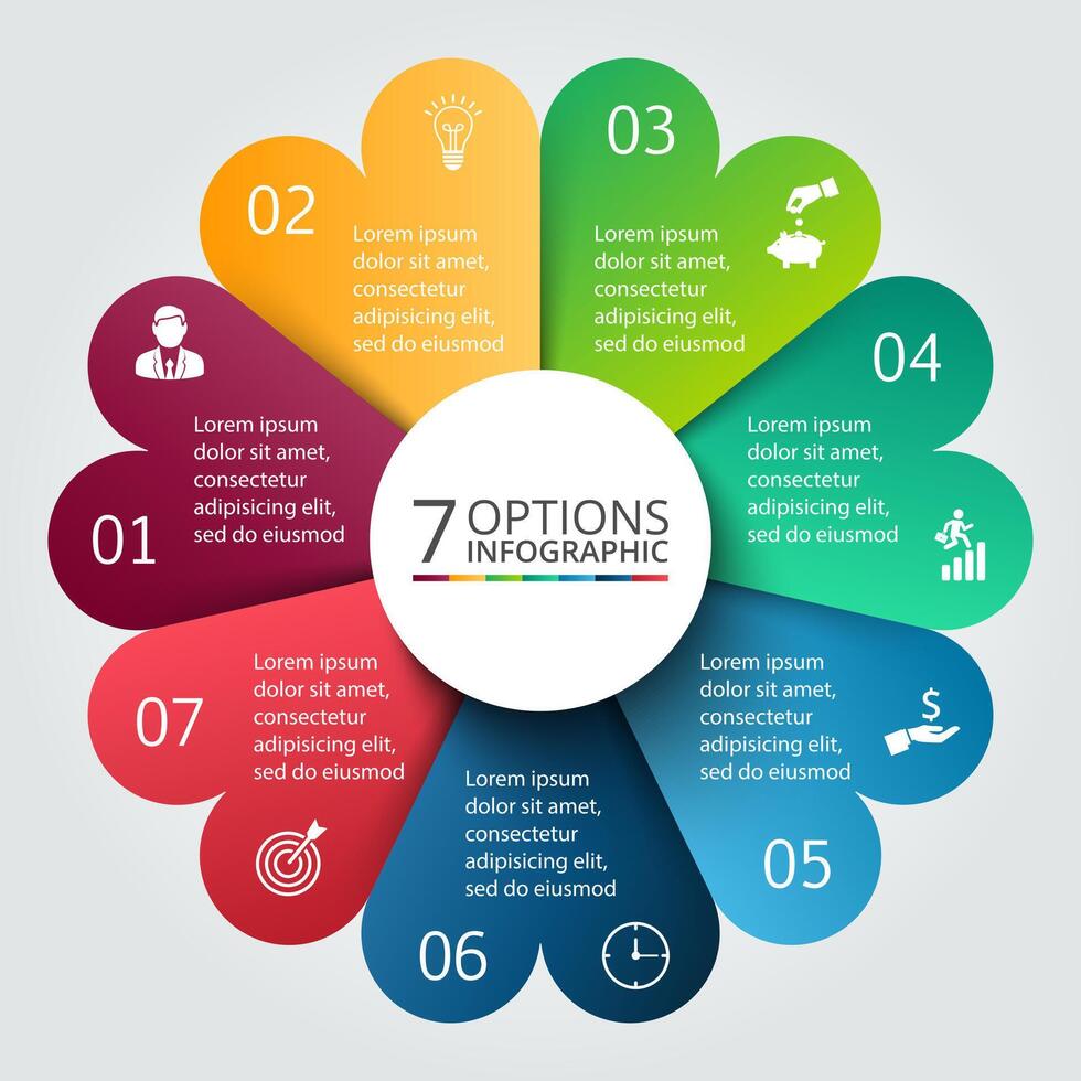 circle infographic. Template for cycle diagram, graph, presentation and round chart. Business concept with 7 options, parts, steps or processes. Data visualization. vector