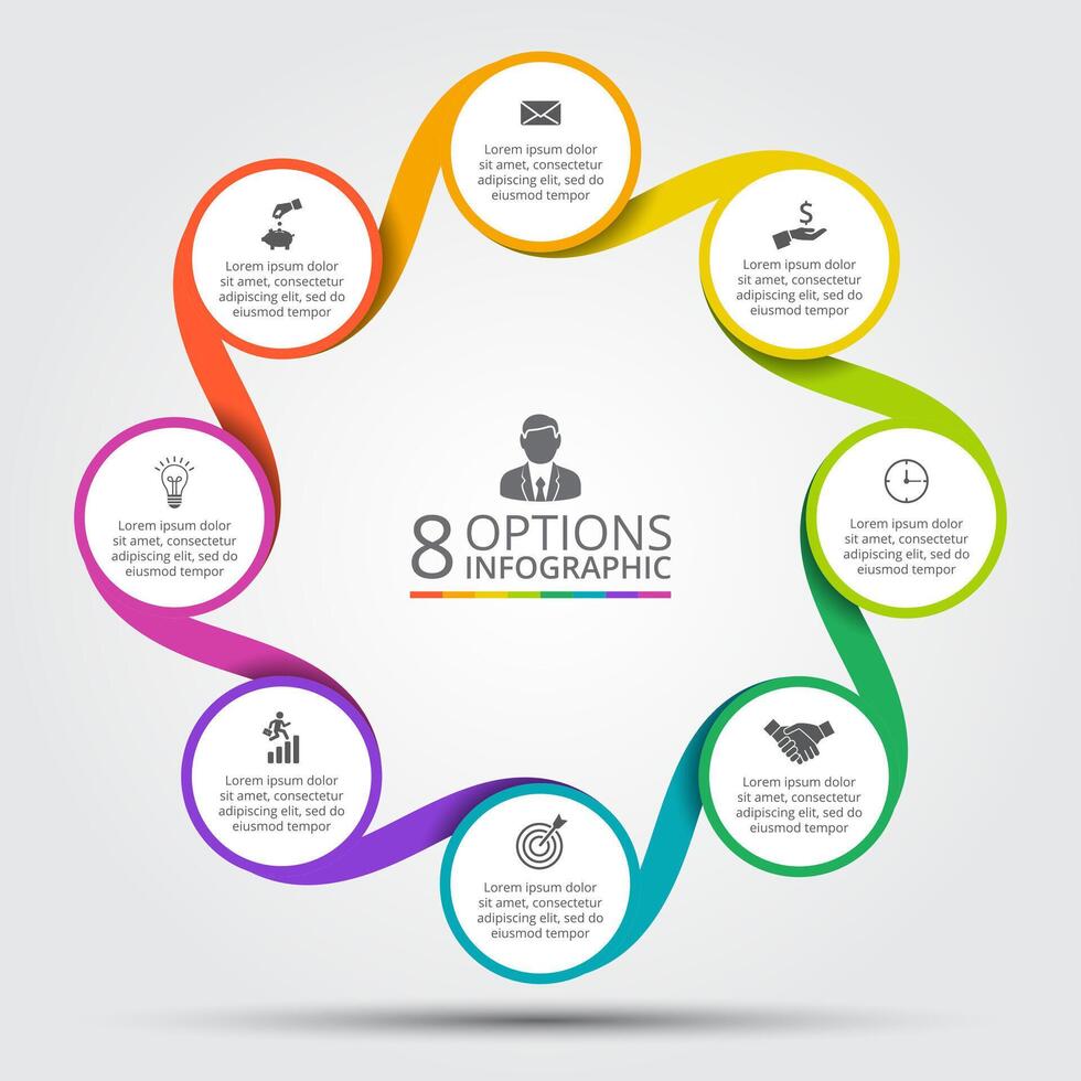 circle element for infographic. Template for cycle diagram, graph, presentation and round chart. Business concept with 8 options, parts, steps or processes. Abstract background. vector