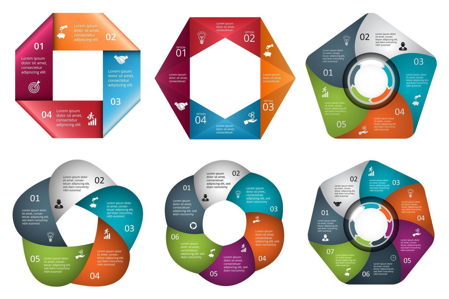 circle element for infographic. Template for cycle diagram, graph, presentation and round chart. Business concept with 4, 5, 6 and 7 options, parts, steps or processes. Abstract background. vector