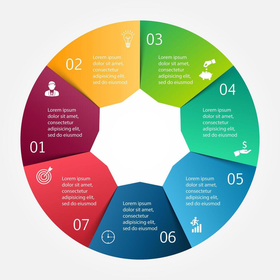 circle infographic. Template for cycle diagram, graph, presentation and round chart. Business concept with 7 options, parts, steps or processes. Data visualization. vector