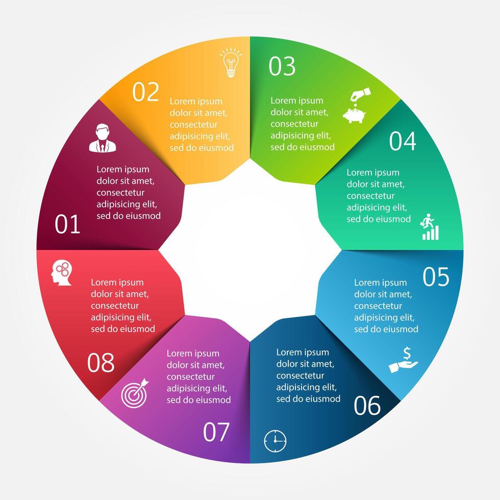 circle infographic. Template for cycle diagram, graph, presentation and round chart. Business concept with 8 options, parts, steps or processes. Data visualization. vector