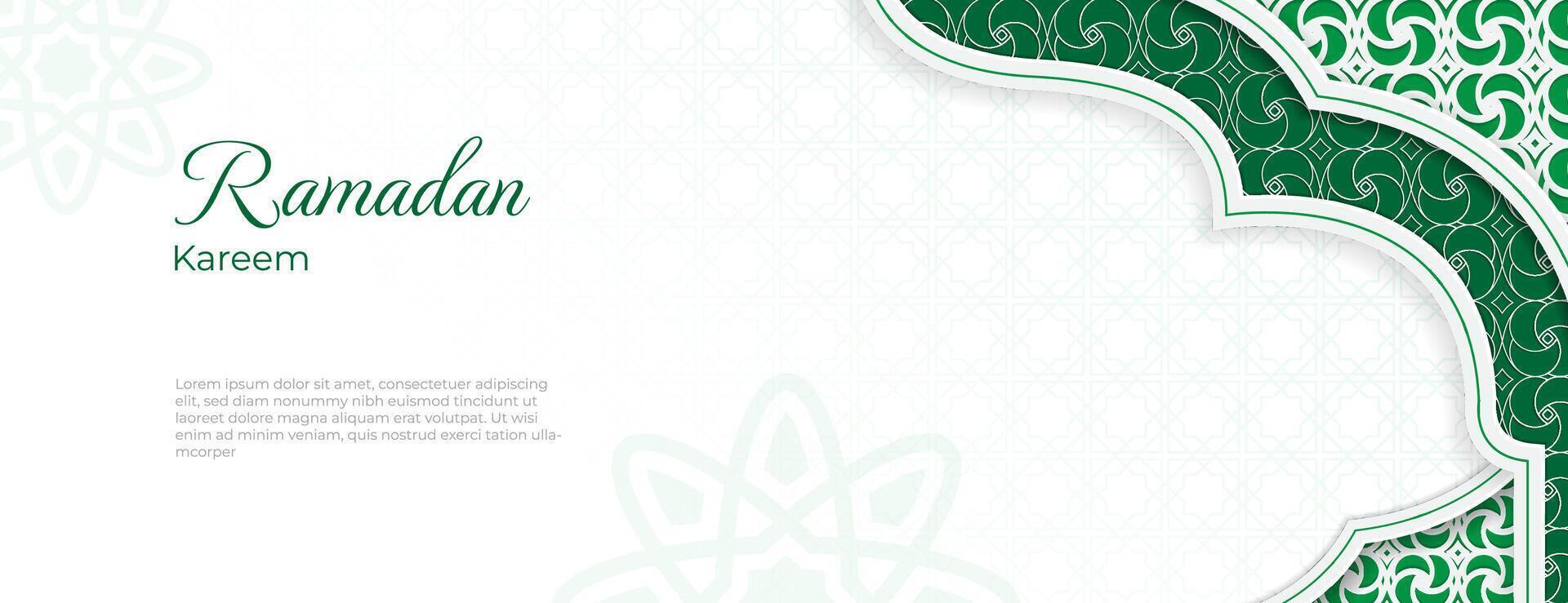 ramadan kareem banner background with green and white. arabic islamic background vector