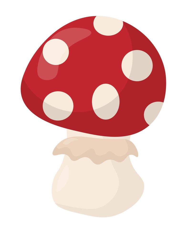 Cartoon style mushroom, dangerous poisonous element growing in the forest vector