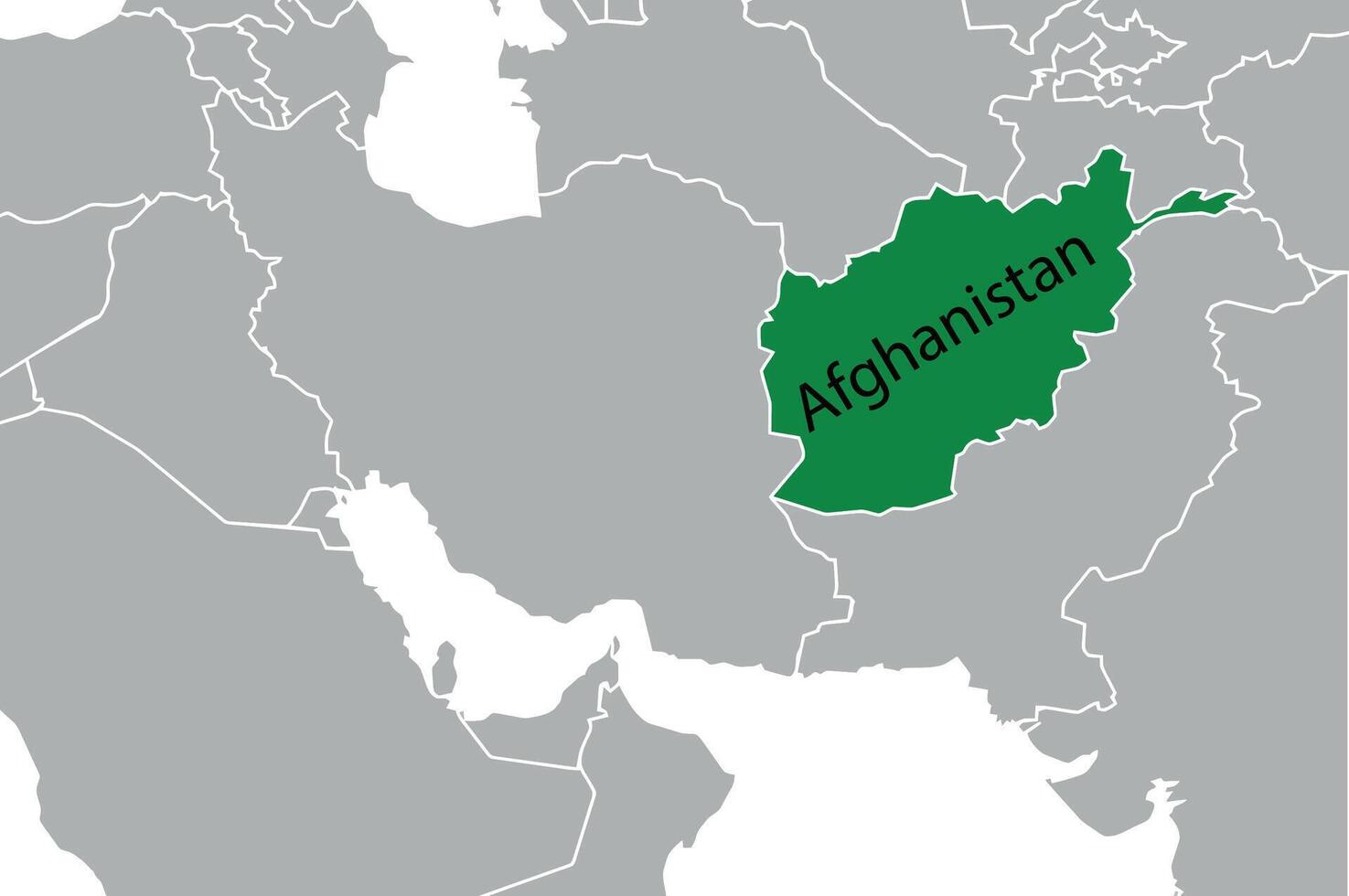 Afghanistan highlighted in green on a political map of central asia, providing a clear geographical representation vector
