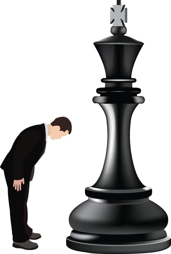 A man in a suit is looking at a chess piece vector