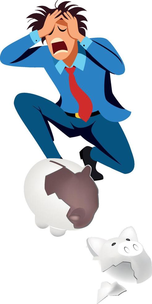 A cartoon man in a suit and tie is falling over a piggy bank vector
