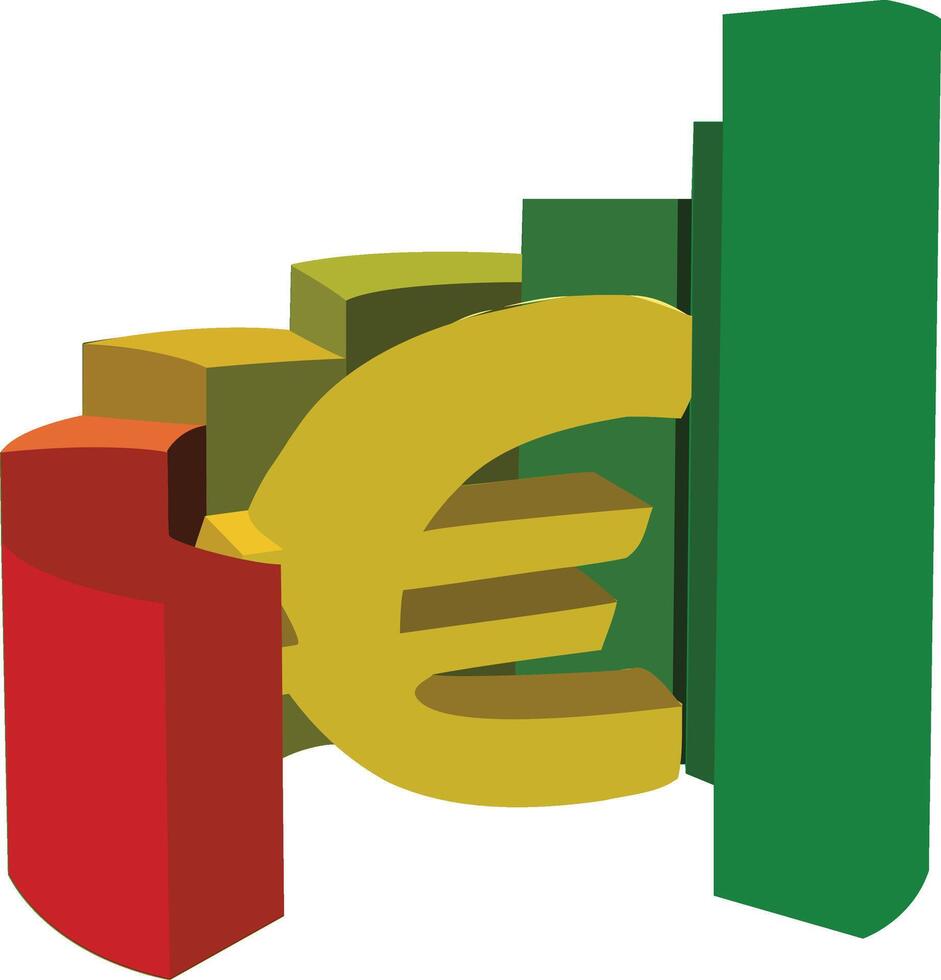 An illustration of a euro symbol and a bar graph vector