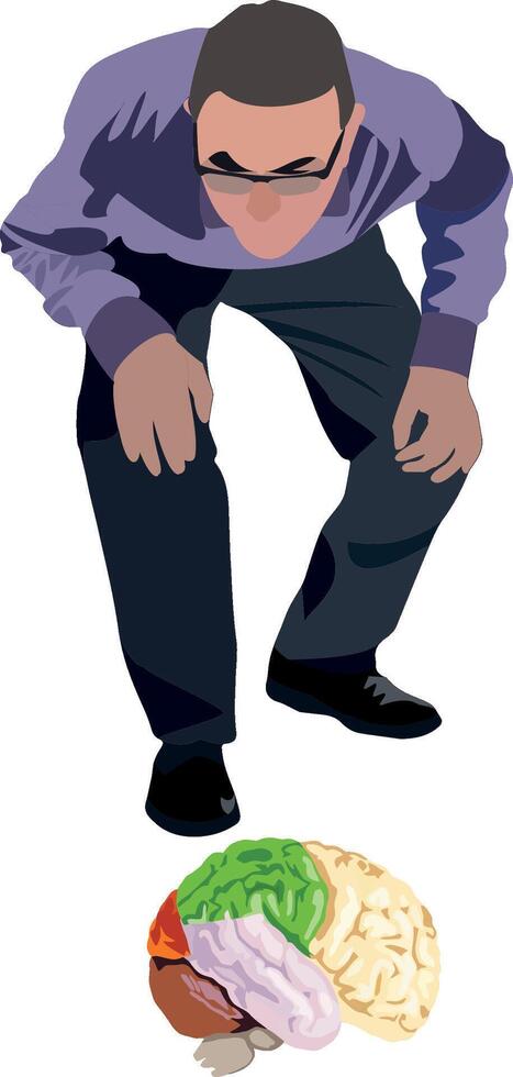 A man is looking at a brain vector
