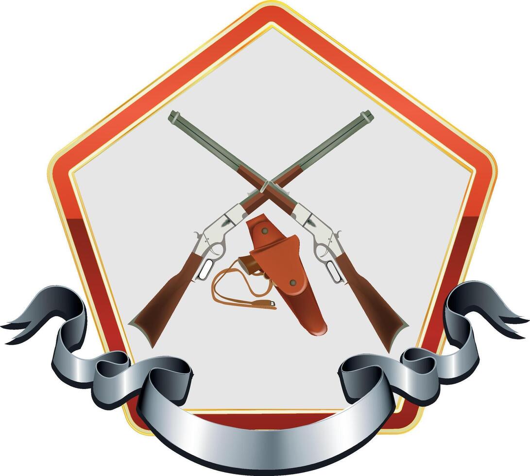Two guns and a ribbon on a shield vector