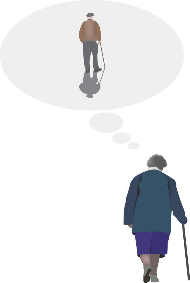 An elderly man and woman are looking at a thought bubble vector
