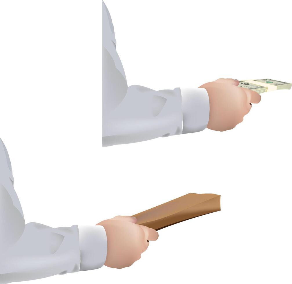 Two hands holding a wooden board and money vector