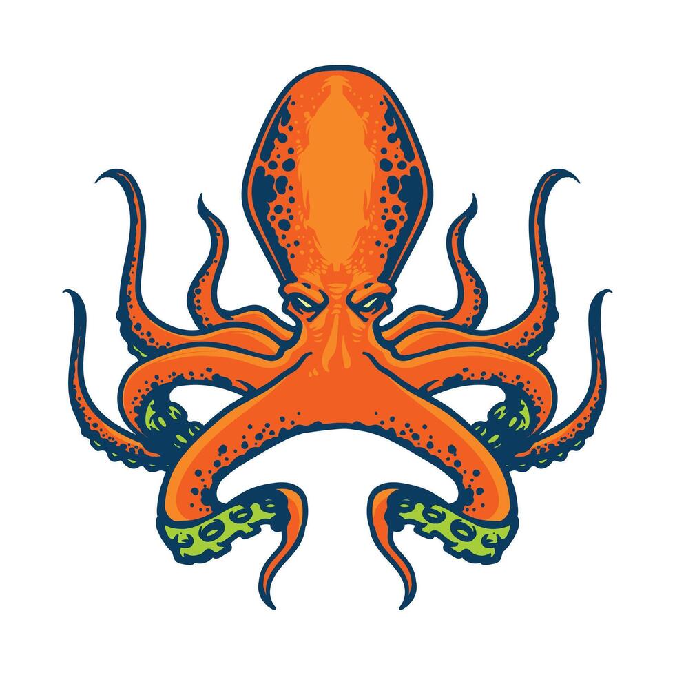 kraken drawing with red colour vector