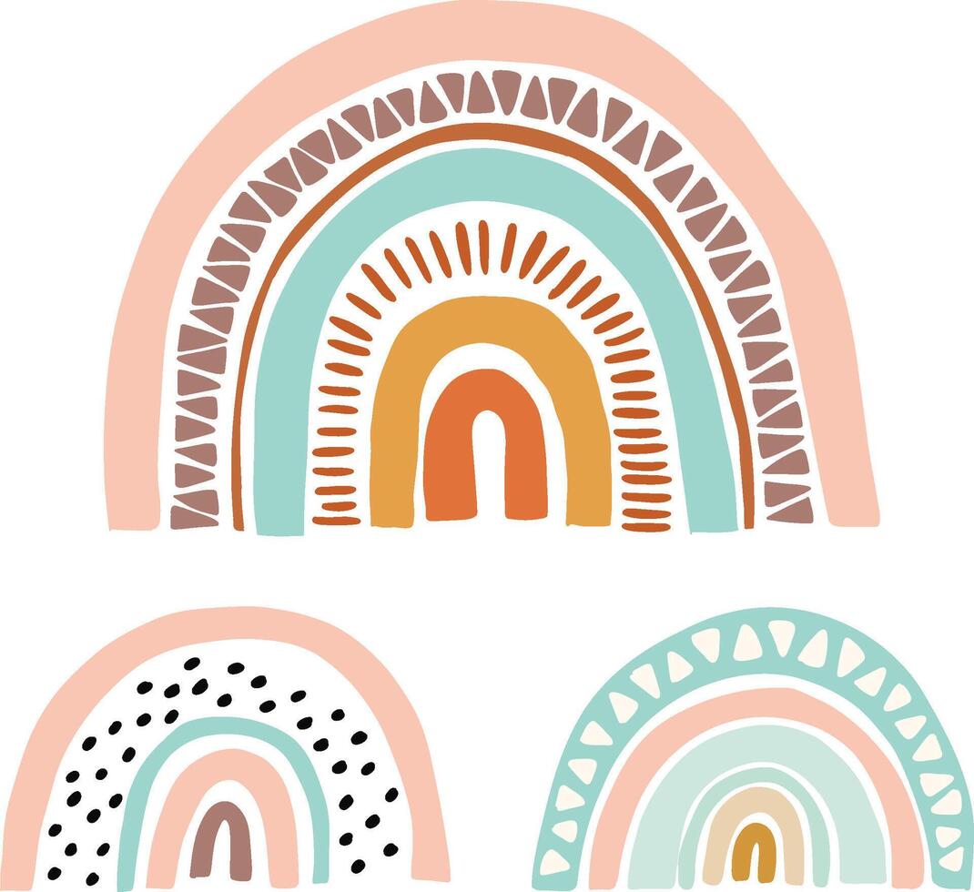 Cute bohemian colorful pastel rainbow illustration vector
