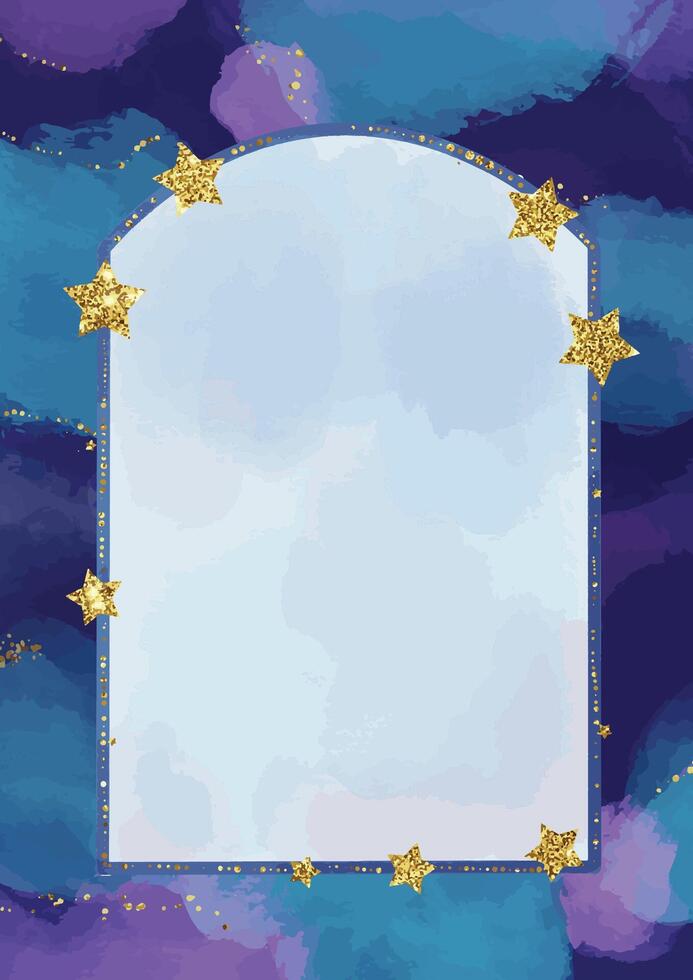 Blank frame galaxy celestial magical cloudy sky glitters gold sparkle vector
